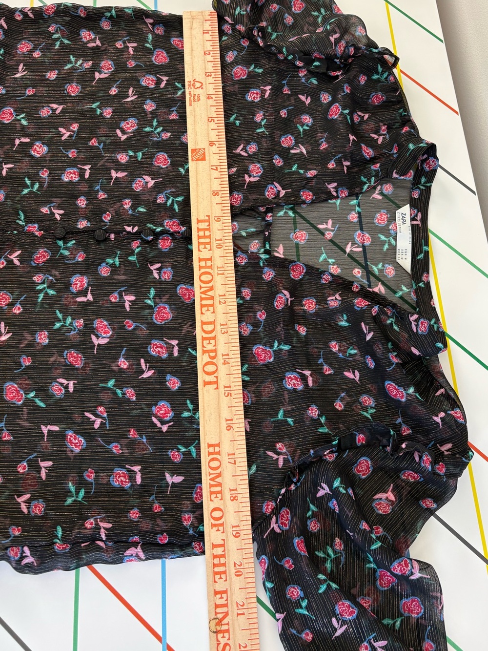 Zara Black Sheer Floral Peplum Blouse Metallic Accents Medium EUC Cottagecore - Picture 8 of 9